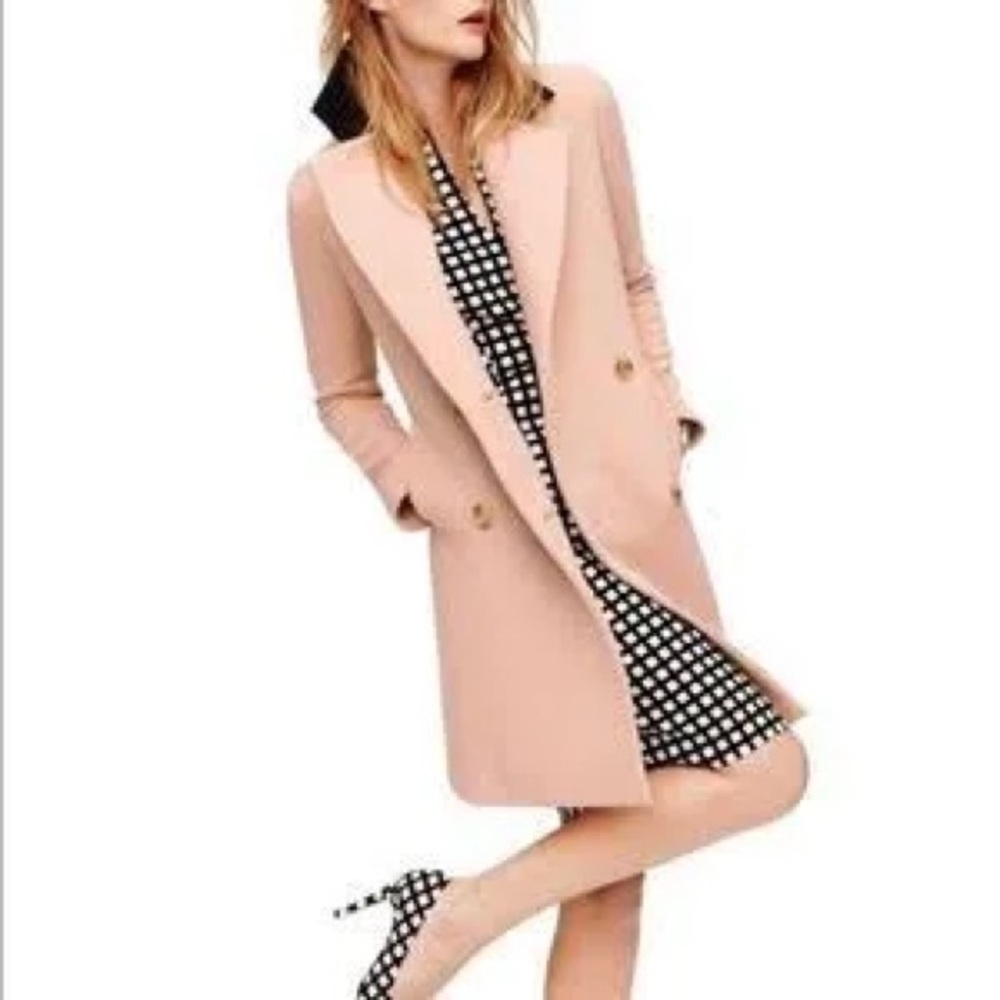 J.Crew pale pink with navy contrast-collar wool topcoat
